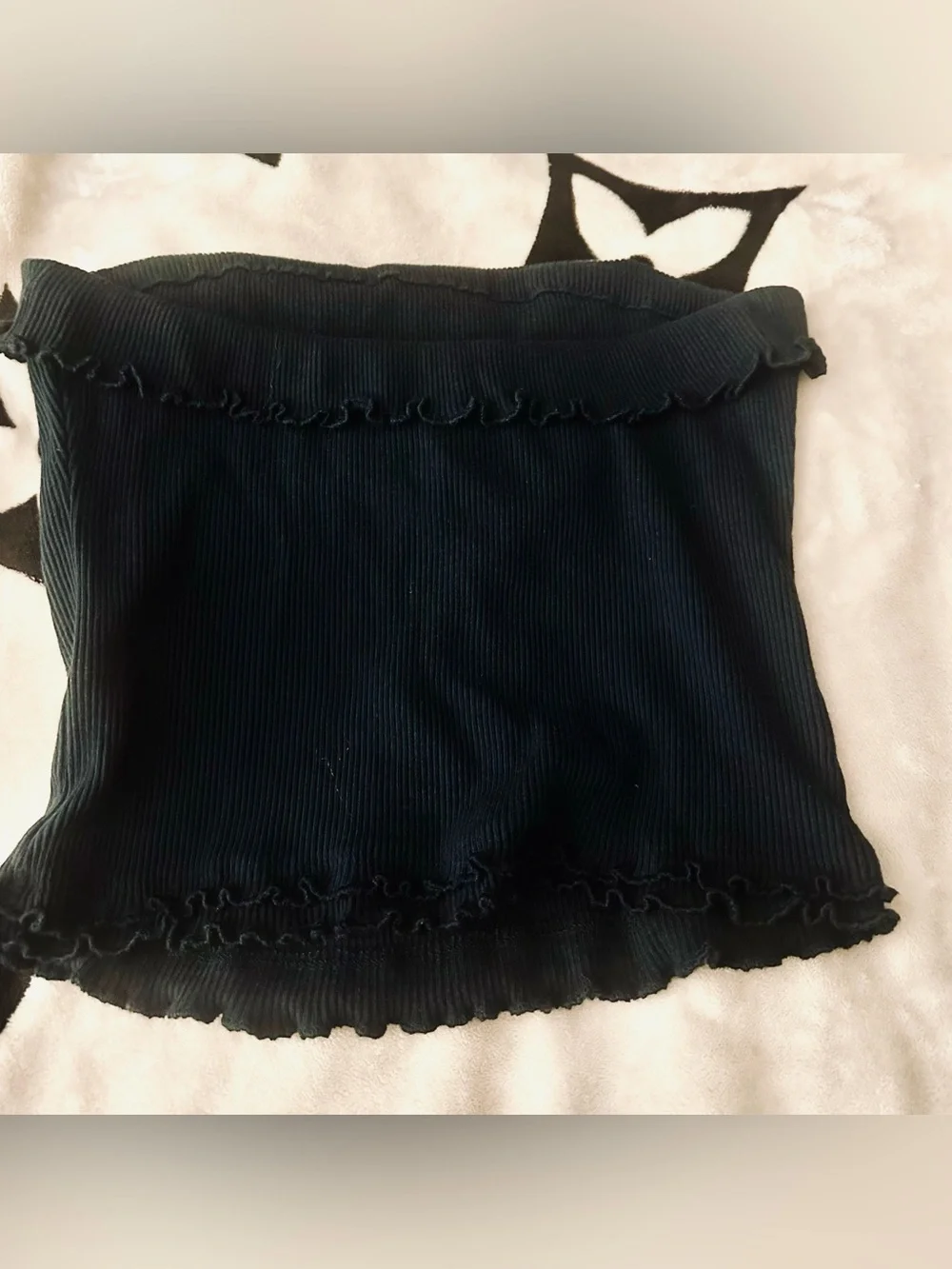NWT Free People Black Strapless Ribbed Tube Top with Ruffled Trims